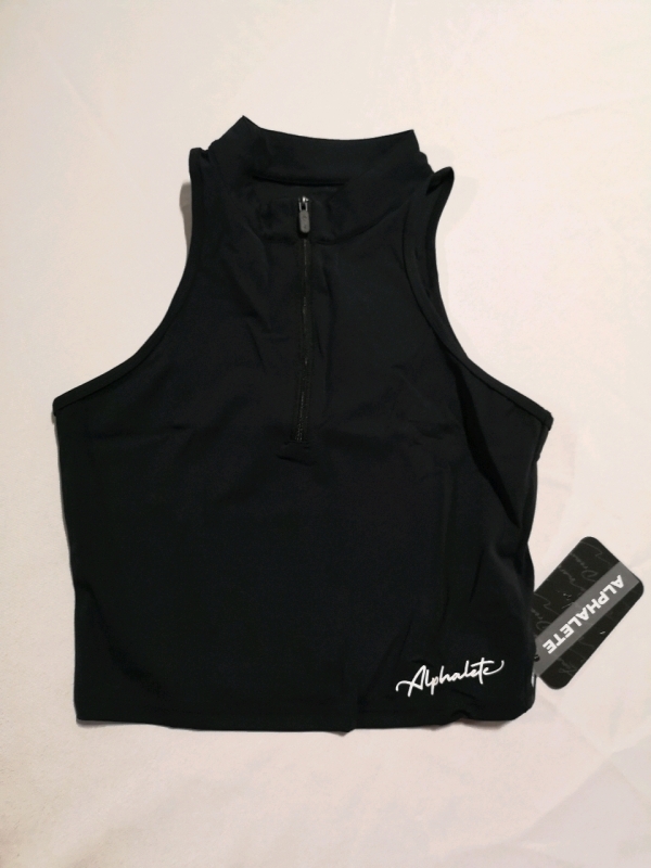 New ALPHALETE Women's Large Pulse Zip Tank Top (Black)