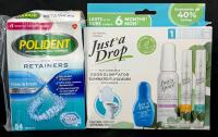 New POLIDENT For Retainers & JUST A DROP Bathroom Odor Eliminator 4-Pack [EXP 09/2027]