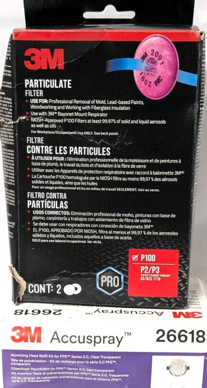 New 3M 2-Pack P100 Pro Particulate Filters For 3M Bayonet Mount Respirator & 3M 4-Pack Accuspray Atomizing Head Refill Kit For PPS Series 2.0, Clear Transparent [Use By 06/2029]
