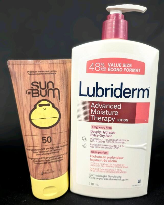 New LUBRIDERM Advanced Moisture Therapy Lotion & SUN BUM Broad Spectrum SPF 50 UVA/UVB Sunscreen Lotion [EXP 02/2026]
