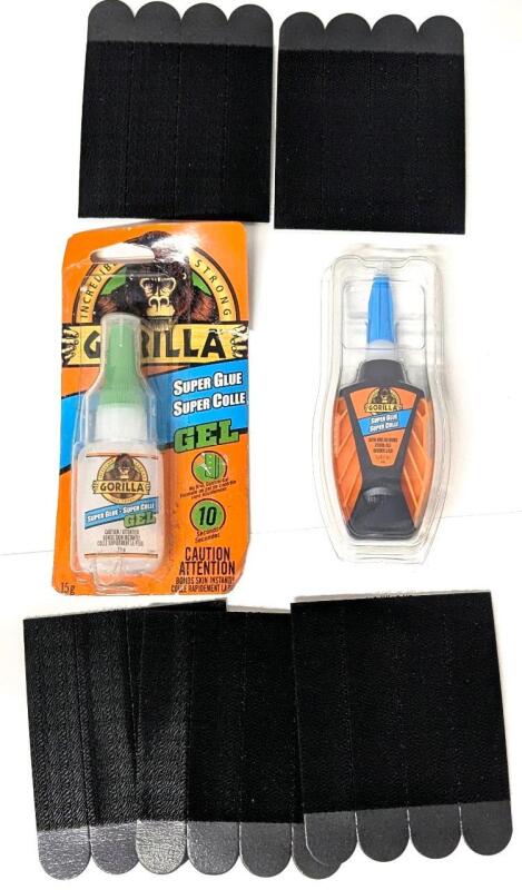 2 As-New GORILLA GLUE Super Glue & Gel + 10 Pairs Command XL Black Picture Hanging Strips