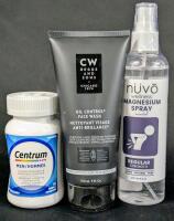 New CENTRUM Men Multivitamin, N&uuml;vo Wellness Magnesium Pain Spray (Unscented) & CW BEGGS AND SON Oil Control Face Wash [EXP 08/2026]