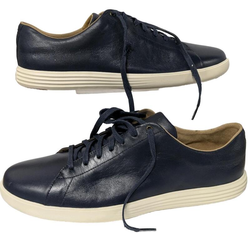 As-New Size 14 Men's COLE HAAN Grand Crosscourt II, Navy Leather Sneakers, Wear To Shoelaces From Transit