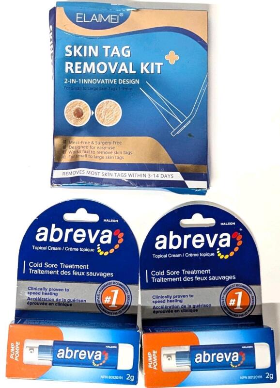 [EXP 01/2026 - 05/2029] 2 New ABREVA Cold Sore Treatments & Elaimei Skin Tag Removal Kit