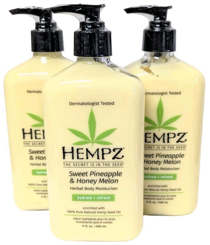 3 New HEMPZ Sweet Pineapple & Honey Melon Herbal Body Moisturizers