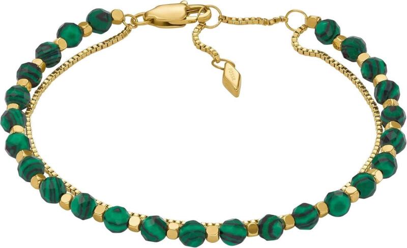 New FOSSIL All Stacked Up Reconstituted Green Malachite Beaded Bracelet, Length: 165mm+35mm, Width: 4mm