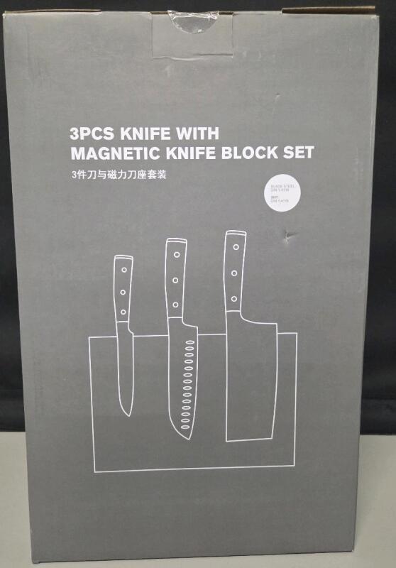 New 3PCs Knife With Magnetic Knife Block Set