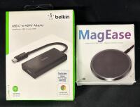 2 New Electronics Accessories, Includes MagEase Magnetic Wireless Charger and Belkin USB-C to HDMI Adapter