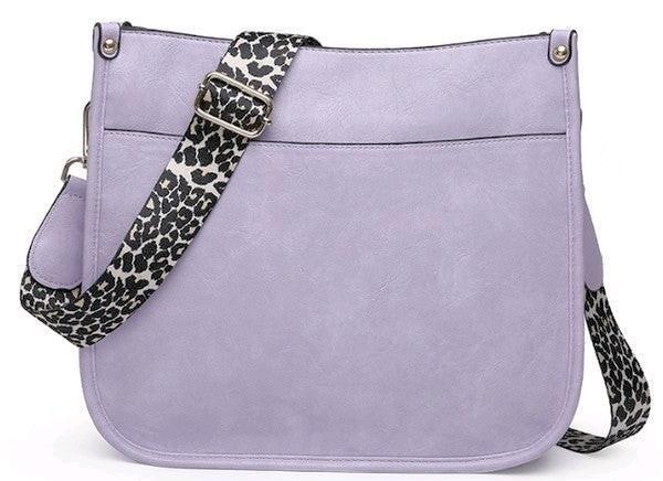 New KL928 Vegan Leather Crossbody Bag Purse With Woven Leopard Print Strap