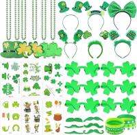 New St Patricks Day Accessories Party Favors Set, St. Patricks Day Supplies with Green Shamrock Glasses Tattoos Mustache Silicone Wristbands for Irish Parades
