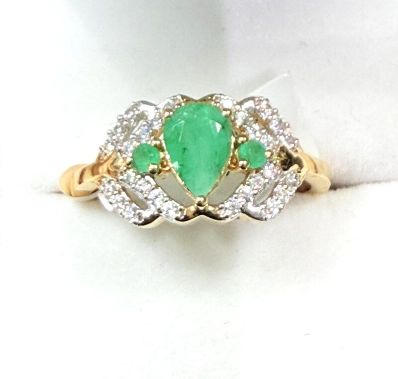 Gold Plated Sterling Silver Natural Emerald and CZ Ring, Size 9.25, Retail $500.00. Emerald is the birthstone for May.