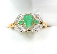 Gold Plated Sterling Silver Natural Emerald and CZ Ring, Size 9.25, Retail $500.00. Emerald is the birthstone for May.