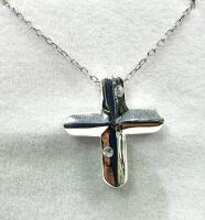 Sterling Silver Cross CZ Pendant with Sterling Silver Chain, Retail $350.00.