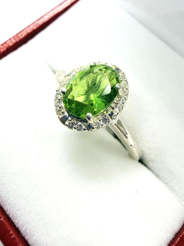 Sterling Silver Natural Peridot (1.4ct) Ring, Size 6, Retail $450.00. Peridot is the birthstone for August.