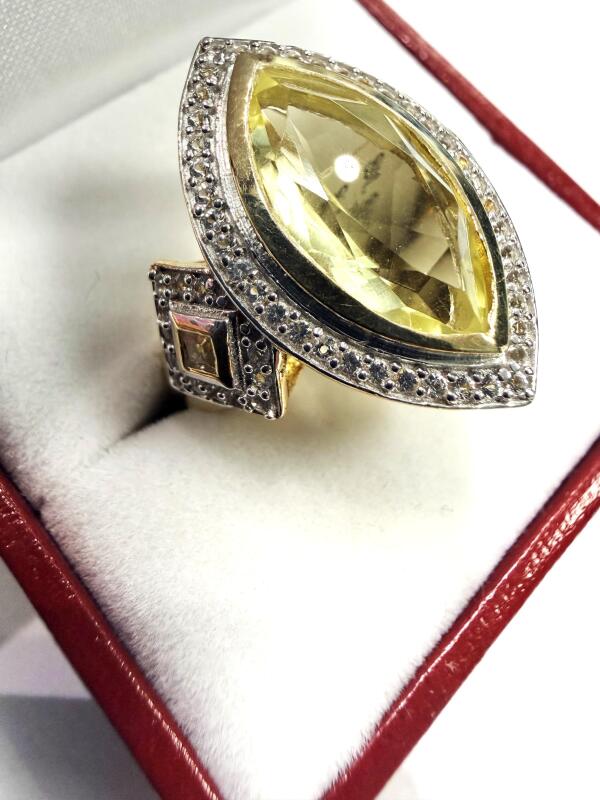 Gold Plated Sterling Silver Natural Lemon Quartz (5.62ct) with Natural White Topaz (0.37ct) Ring, Size 8.75, W/A $900.00.