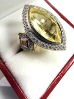 Gold Plated Sterling Silver Natural Lemon Quartz (5.62ct) with Natural White Topaz (0.37ct) Ring, Size 8.75, W/A $900.00.
