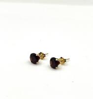 14KT Yellow Gold Natural Garnet (0.75ct) Heart Shape Earrings, W/A $500.00.