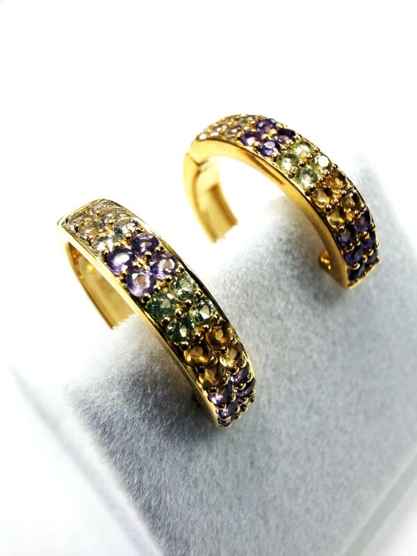 Gold Plated Sterling Silver Amethyst, Peridot, Citrine and Aquamarine (1.09ct) Earrings, W/A $950.00.
