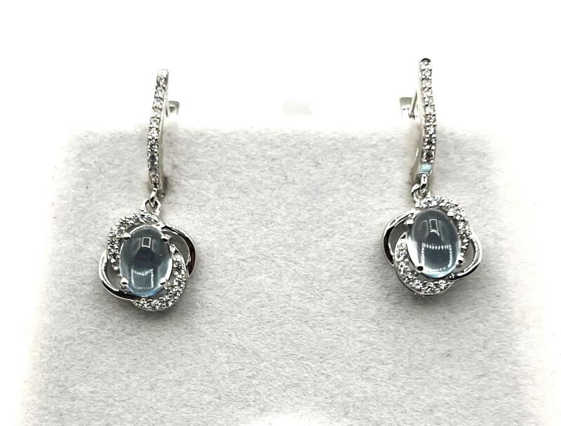 Sterling Silver Natural Blue Topaz (3.50ct) with CZ Dangling Earrings, W/A $650.00.