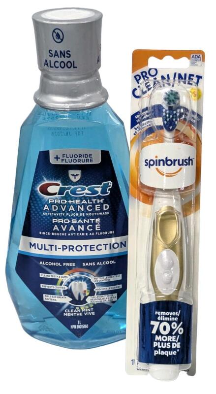 New CREST Pro-Health Advanced Alcohol-Free Clean Mint Mouthwash & PRO CLEAN Spin Brush Powered Toothbrush [EXP 06/2026]