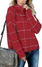 New sz sz Large Women's AOISAGULA Turtleneck Grid Sweaters Casual Knit Pullover - Loose Fit