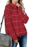 New sz sz Large Women's AOISAGULA Turtleneck Grid Sweaters Casual Knit Pullover - Loose Fit
