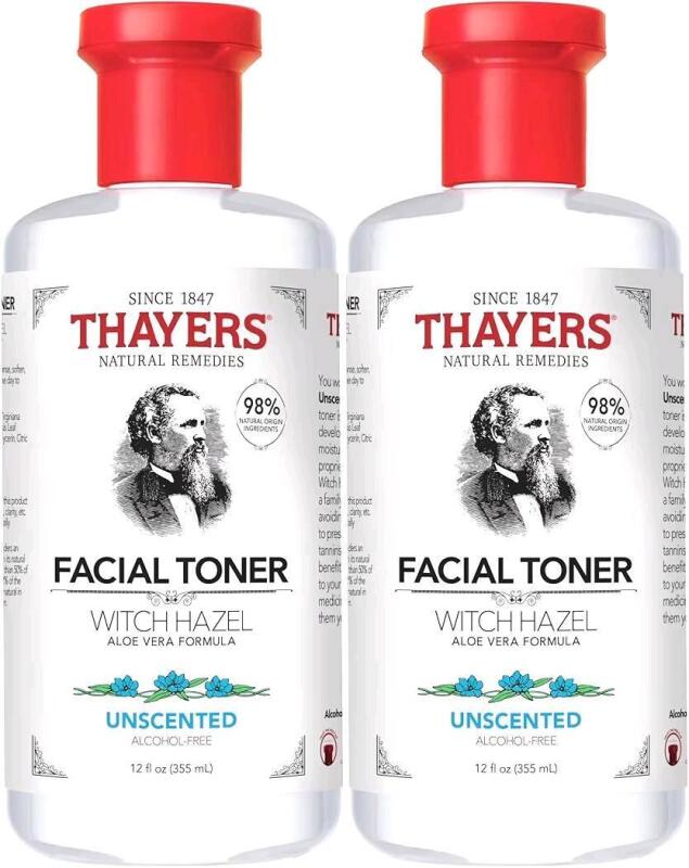 2 New THAYERS Alcohol-Free, Hydrating, Unscented Witch Hazel Facial Toner with Aloe Vera Formula, Suitable for All Skin Types, Even Sensitive, Dermatologist Tested For Safety, Vegan, Cruelty-Free, 355ml