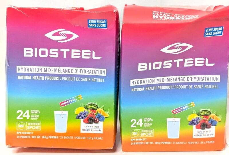 [BB 03/2025] 2 New BIOSTEEL Zero-Sugar Hydration Mix : Rainbow Twist, 24 Sachets Each
