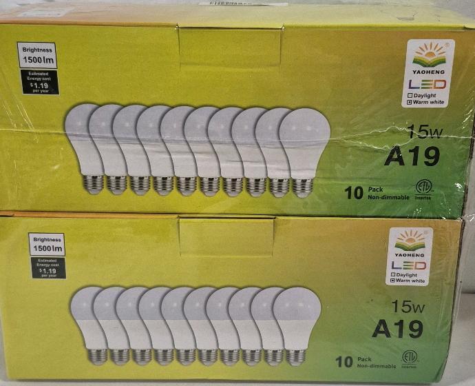 20 New LED Warm White 15W A19 Lightbulbs - Non-Dimmable