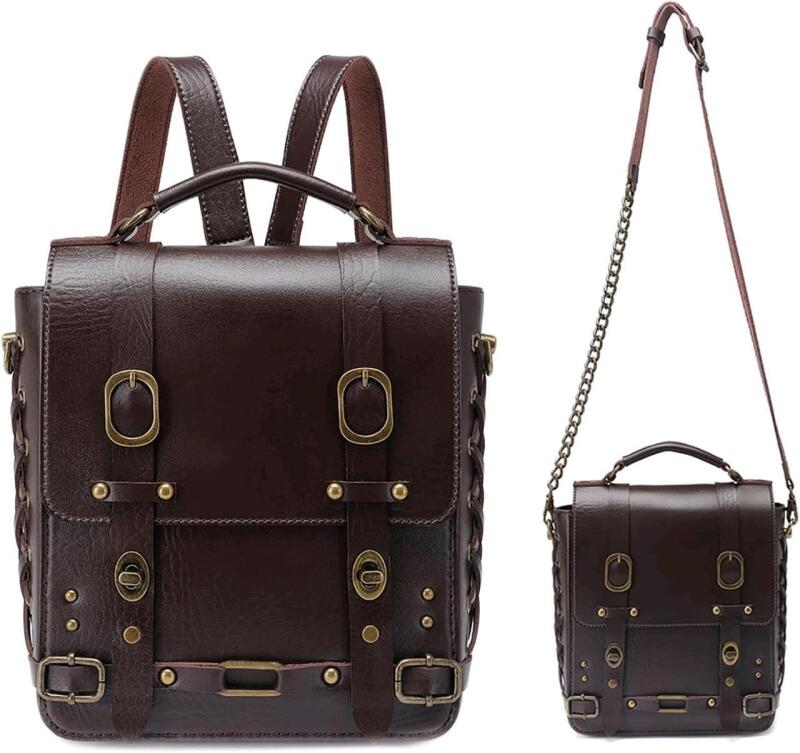 New Vegan Leather Backpack Fashion Leather Double Shoulder Bag Handbags Waterproof Hiking School Backpack Bag, coffee