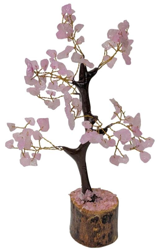New Rose Quartz Gemstone Money Bonsai Fortune Tree Heart Chakra for Aura Balncing & Cleansing for Wealth and Luck Prosperity