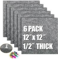 New AKTOP Cork Bulletin Board 12x12, 1/2" Thick Felt Cork Board Tiles 6 Pack, Small Square Pin Board for Wall, Self Adhesive Corkboards with 60 Push Pin Wood Clips for School, Home & Office, Grey