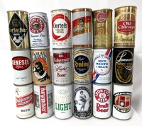 18 Vintage Empty Beer Cans with Vintage Labatt's Party Case.