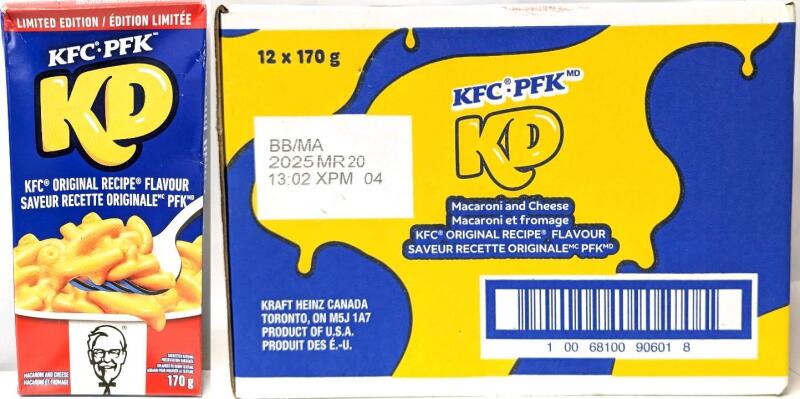 [BB 03/2025] New Case of 12 KFC Original Recipe Flavour KD Kraft Dinner Macaroni & Cheese - Limited Edition!