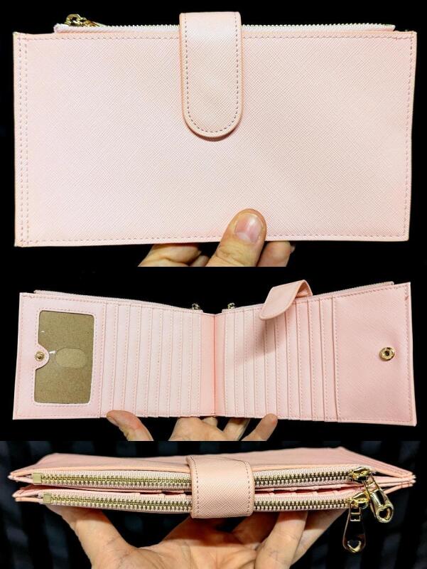 New Feith & Felly Pink Women's Card Case Wallet with Tons of Room For Cards + 2 Zippered Sections For Coins or Cash