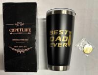 New Copeylife Gift For Dad, Includes Travel Coffee/Beverage Cup and Medalian with Message for Dad