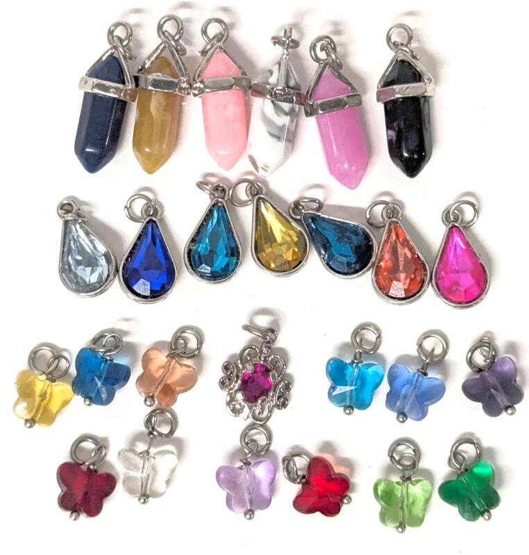 26 Assorted Mini Pendants & Charms. Simulated Semi-Precious Stones+