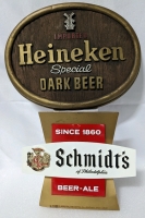 Vintage Schmidt's of Philadelphia Beer Plaque & Lightweight Heineken Special Dark Beer Plaque.