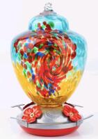 New Hummingbird Feeder with Perch - Hand Blown Glass - 38 Fluid Ounces Blue Hummingbird Nectar Capacity Including Hanging Wires and Moat Hook
