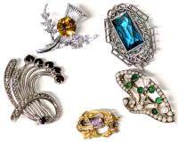 5 Vintage Brooches, 2 Stamped GERMANY US ZONE, Up To 1.5" Long
