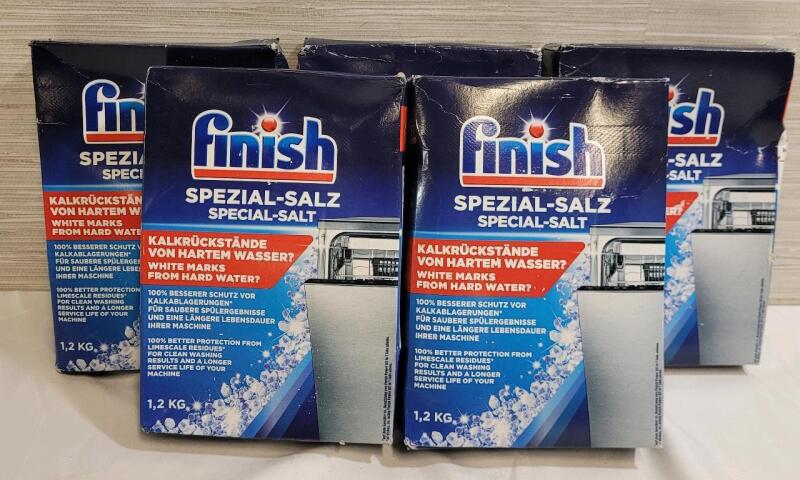 Five (5) Boxes New FINISH Special Salt Dishwasher Detergent , 1.2kg Boxes