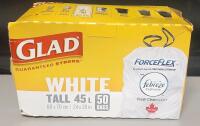 As New Pack of Glad Febreze Tall White Garbage Bags | Package has Noticeable Tears, Product is Unaffected