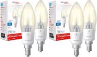 4 New SENGLED Smart Bluetooth LED Filament Candle Bulbs E12, Soft White, 450 Lumens, 2 Packs of 2