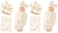 2 New 0-12 Months Bamery Newborn Baby Girl Hospital Hat & Towel Sets, Cotton Baby Beanie Hat & Towel / Wrap