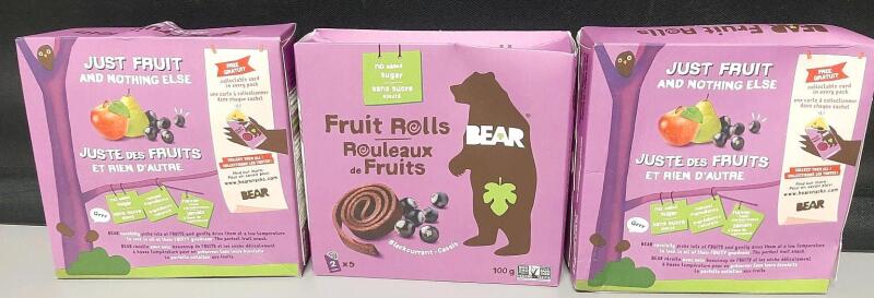 3 Packs of Bear Fruit Roll Snacks