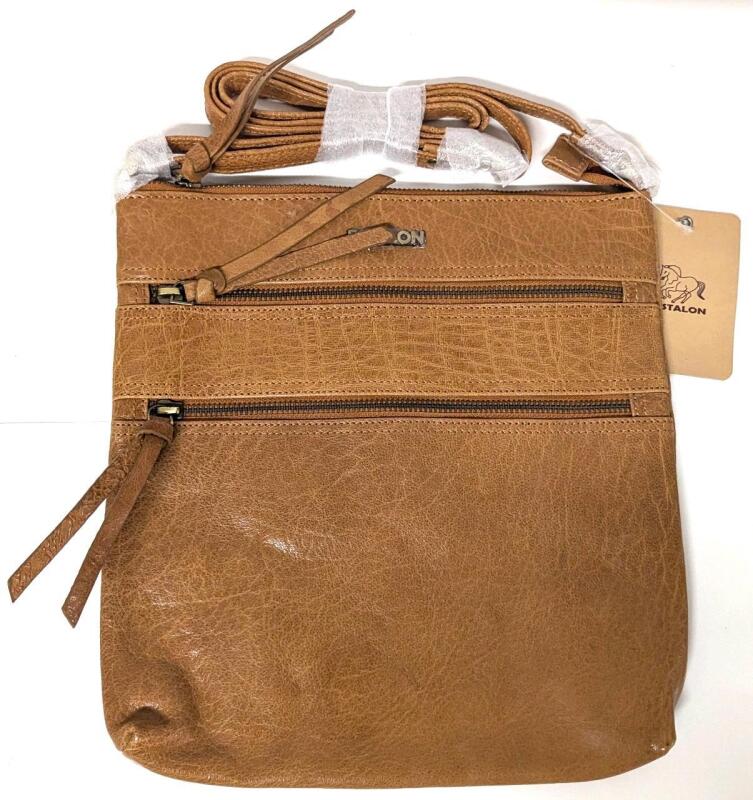 New ESTALION Genuine Leather Cognac-Coloured Crossbody Purse