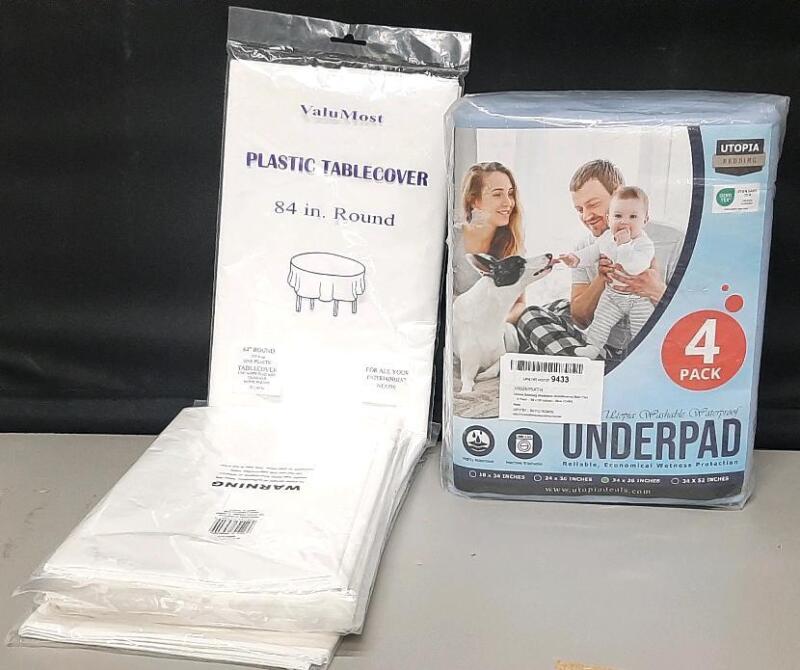 6 New Plastic Tablecovers & Washable Bed Pad 4-Pack