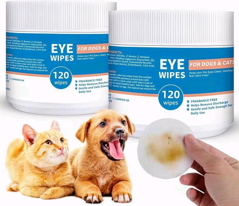 New 2-Pack Dog and Cat Eye Wipes - 240ct Dog Tear Stain Remover Eye Wipes - with Chamomile & Witch Hazel - 3.15" Presoaked & Textured Pet Wipes for Eyes