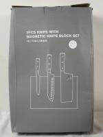 New - 3pc. Professional Chef Knife Set w/Magnetic Knife Block .