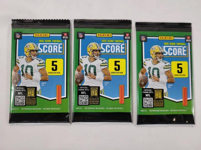2025 Panini Score NFL Football Sealed Trading Card Wax Packs , Three (3) Sealed Packs